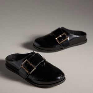 Kelsi Dagger Black Mules with Gold Buckle NIB Anthropologie